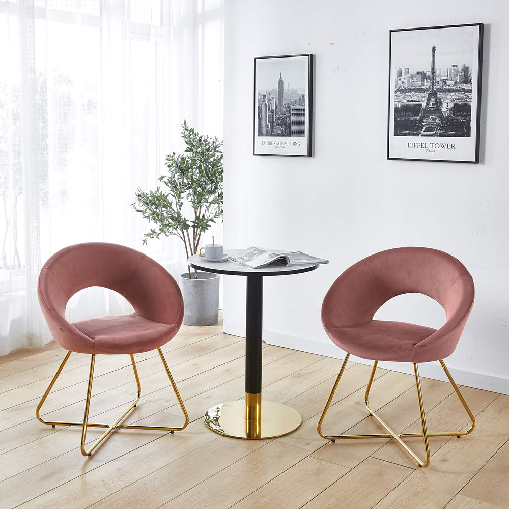 English Elm Modern Velvet Accent Chair Pink Upholstered Dining Armchair with Golden Metal Legs, Ergonomic Comfort B205P241935
