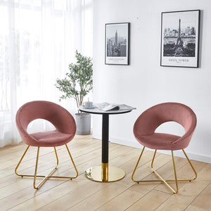 English Elm Modern Velvet Accent Chair Pink Upholstered Dining Armchair with Golden Metal Legs, Ergonomic Comfort B205P241935
