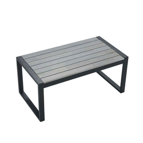 English Elm 4-Piece Patio Set with Acacia Wood Table, Light Gray Rattan & Blue Cushions — Durable, Weather-Resistant Seating for Balcony W2391P265430