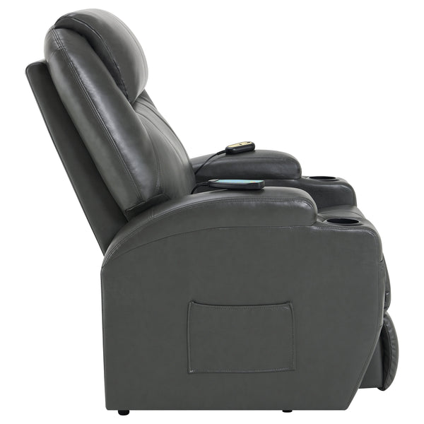 English Elm Rexford Power Lift Recliner Charcoal Grey with Massage, Faux Leather, Heated Seat, Cupholders & Pockets B062P354046