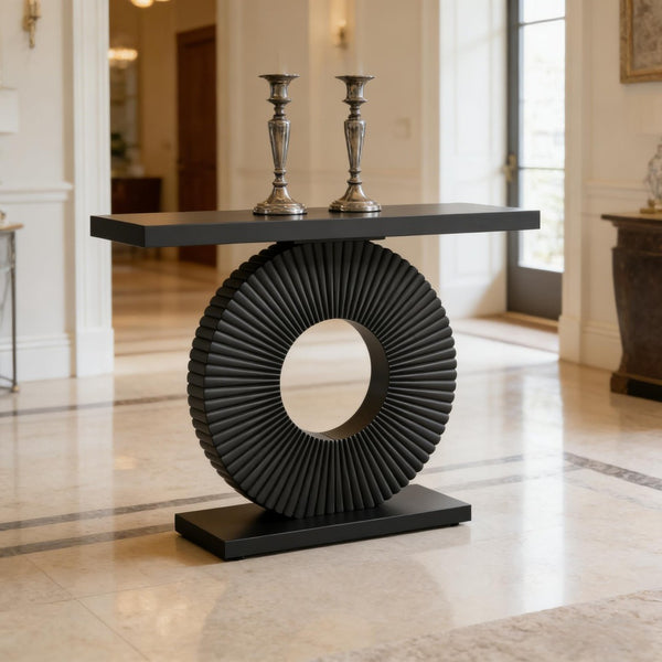 English Elm Hall Console Table Faux Marble Top Gold Geometric Base Modern Entryway Accent T3971P452389