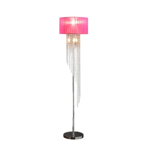 English Elm 65.75"H Sheer White Drum Shade Floor Lamp with Cascade Crystal Raindrops, Chrome Metal Elegance for Living Room Multicolor B072P220161
