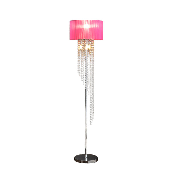 English Elm 65.75"H Sheer White Drum Shade Floor Lamp with Cascade Crystal Raindrops, Chrome Metal Elegance for Living Room Multicolor B072P220161