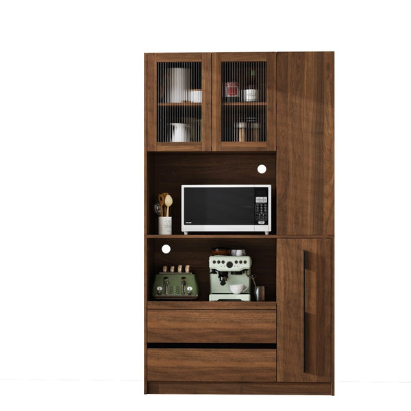 English Elm 70.87"h Tall Storage Cabinet Glass Panel Doors Asymmetric Drawers Modern Hallway Organizer W331S00213