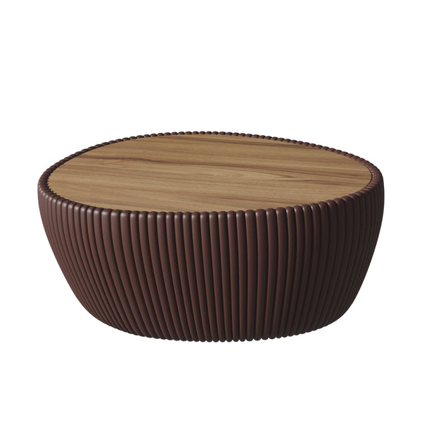 English Elm Coffee Goose Egg Marble Top Coffee Table with PU Leather Wrap — Modern Stable 33.7x27.4x19.3 Inch Elegance W3081P315306