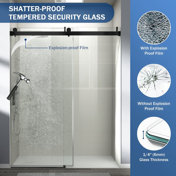 English Elm 56" Frameless Sliding Shower Door Tempered Glass Soft Close Brushed Nickel Hardware Matte Black W1573P198746