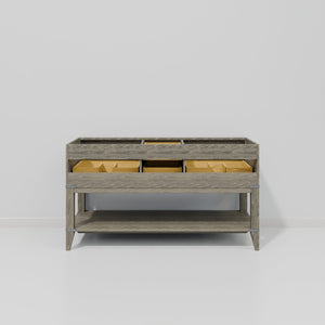 English Elm Grey Oak Double Bath Vanity - Modern 60-Inch W Storage Solution With Soft-Close Drawers & More! B2731P260263