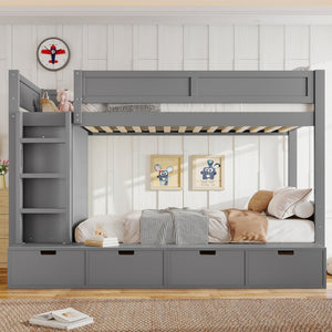 English Elm Twin Triple Bunk Bed Metal L-shaped Frame Sleeps Three Kids White Finish W1580S00474