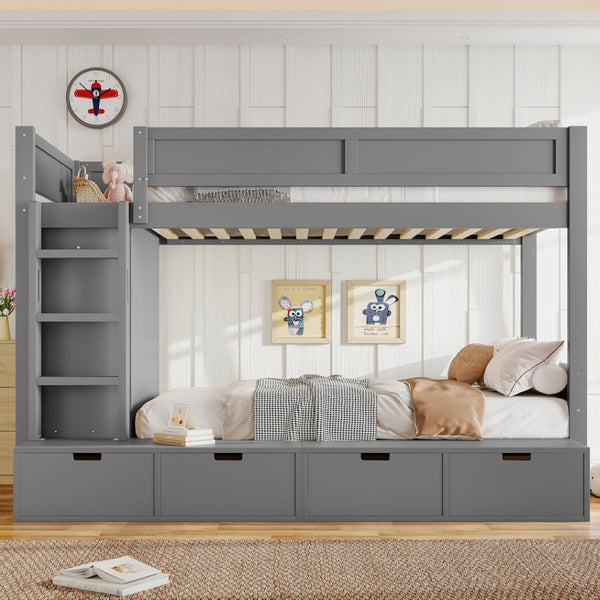 English Elm Twin Triple Bunk Bed Metal L-shaped Frame Sleeps Three Kids White Finish W1580S00474