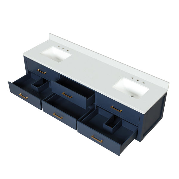English Elm Blue Double Bath Vanity 80" Wide With White Quartz Top, Soft-Close Drawers & Ample Storage Space B2731P258110