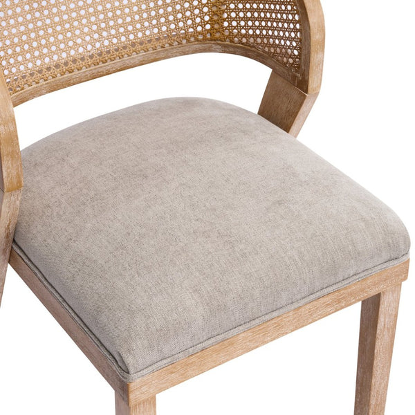 English Elm Upholstered Rattan Back Dining Chairs Solid Rubberwood Farmhouse Boho Set of 2 N776P394378D