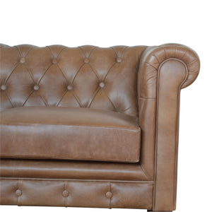 English Elm Solid Buffalo Leather Chesterfield 2-Seater Sofa in Brown Buffalo Hide, Solid Mango Wood Legs, Deep Tufted Classic Appeal B182P279308