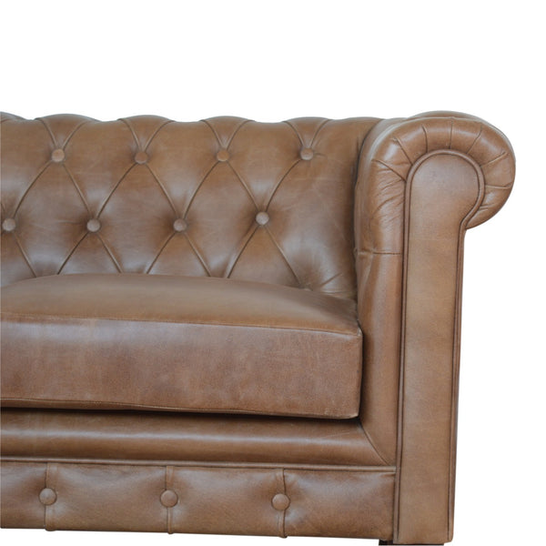 English Elm Solid Buffalo Leather Chesterfield 2-Seater Sofa in Brown Buffalo Hide, Solid Mango Wood Legs, Deep Tufted Classic Appeal B182P279308