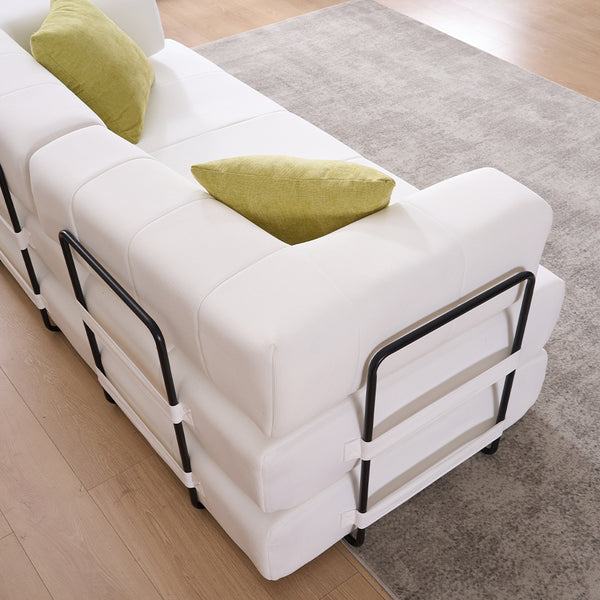 English Elm Folding Sofa Bed with Corduroy Cover, 78.5" Convertible Futon Couch, No-Assembly Foam Spring Mattress, Compact Sleeper for Living Room Beige W2915P276679