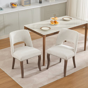 English Elm Wooden Modern Fabric Dining Chairs Set of 2 with Dual-Rebound Cushion & Curved Solid Wood Legs for Stylish Comfort Beige W1143P372912