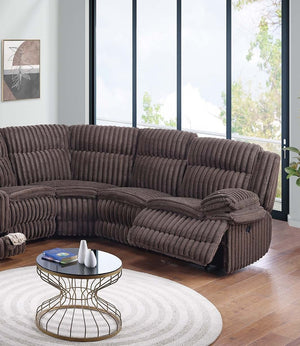 English Elm Chocolate Fur-Like Corduroy U-Shaped Sectional Sofa with Console Cup Holders and Hidden Storage Recline Chocolate 33 L x 28 W x 76 H B011S01738