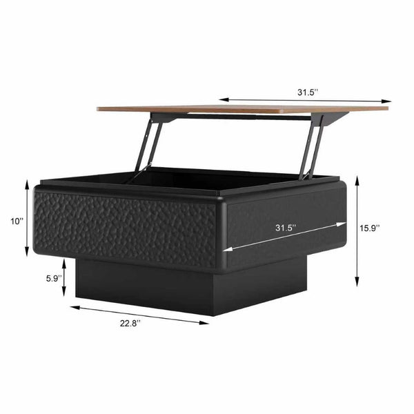 English Elm 31 Inch Lift Top Square Coffee Table Hammered Panels Hidden Storage Mid Century W2263P412388