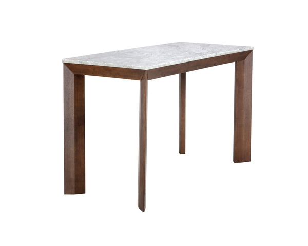 Sunpan FERGUS Counter Table - Elegant White Marble Top with Solid Rubberwood Legs for Modern Dining Spaces 104403