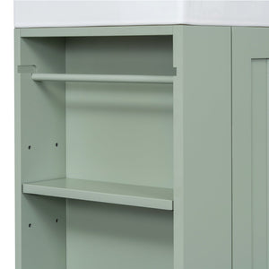English Elm 20-Inch Compact Bathroom Vanity with Ceramic Sink, Wall-Mounted MDF Cabinet, Modern Space-Saver Design Green N725P314023F