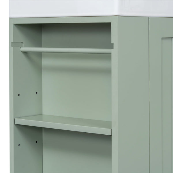 English Elm 20-Inch Compact Bathroom Vanity with Ceramic Sink, Wall-Mounted MDF Cabinet, Modern Space-Saver Design Green N725P314023F