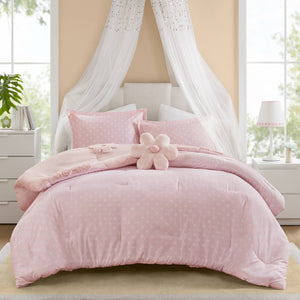 English Elm 4-piece Reversible Tufted Chenille Floral Comforter Set with Decorative Flower Pillow B035P408214