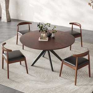 English Elm 47" Round Wood Dining Table Seats Six with Industrial Metal Base for Modern Homes Black + Dark Walnut T3623P437343