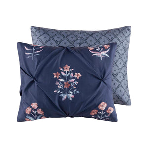 English Elm King/Cal King Floral Pintuck Duvet Cover Set – Navy Microfiber, Modern Farmhouse Elegance, Button Closure & Inner Ties B035P217808