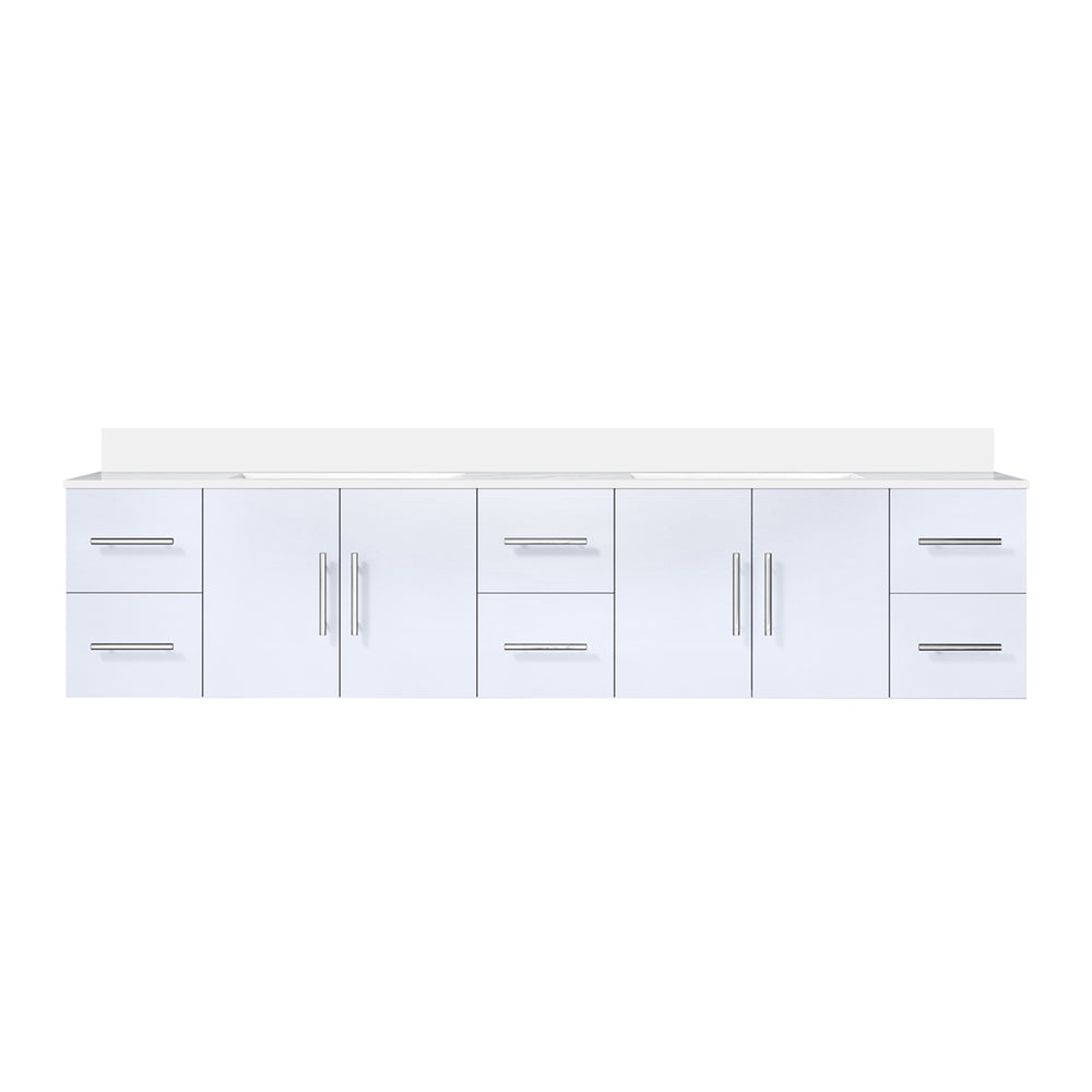 English Elm Glossy 84" Double Bath Vanity with White Quartz Top, Solid Wood Frame, Soft-Close Drawers & Ample Storage B2731P258764