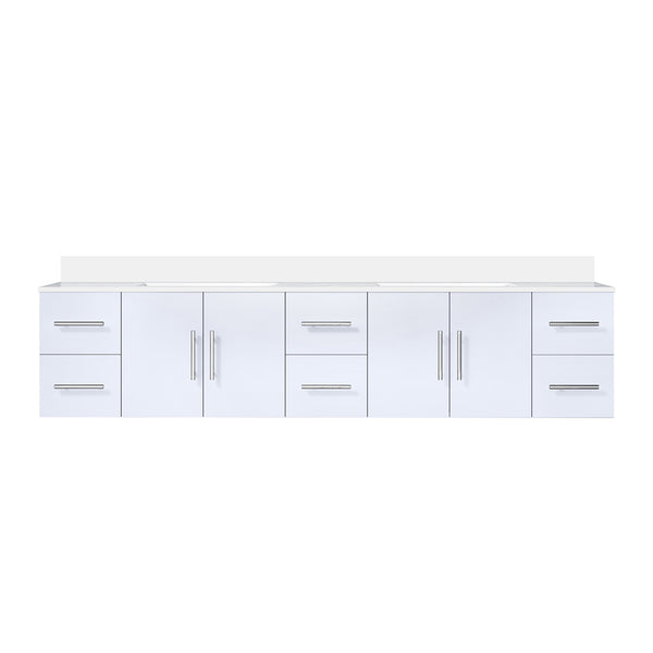 English Elm Glossy 84" Double Bath Vanity with White Quartz Top, Solid Wood Frame, Soft-Close Drawers & Ample Storage B2731P258764
