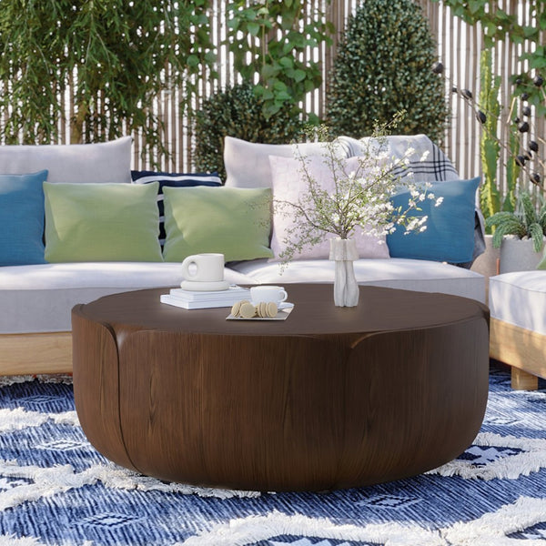 English Elm 35.43" Square Mgo Cement Coffee Table Weatherproof Indoor Outdoor Low Profile Modern Brown W757P387416