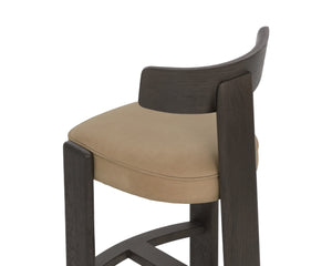 Sunpan HORTON Counter Stool - Dark Brown Oak Frame with Sahara Sand Leather for Ergonomic Comfort & Style 112395