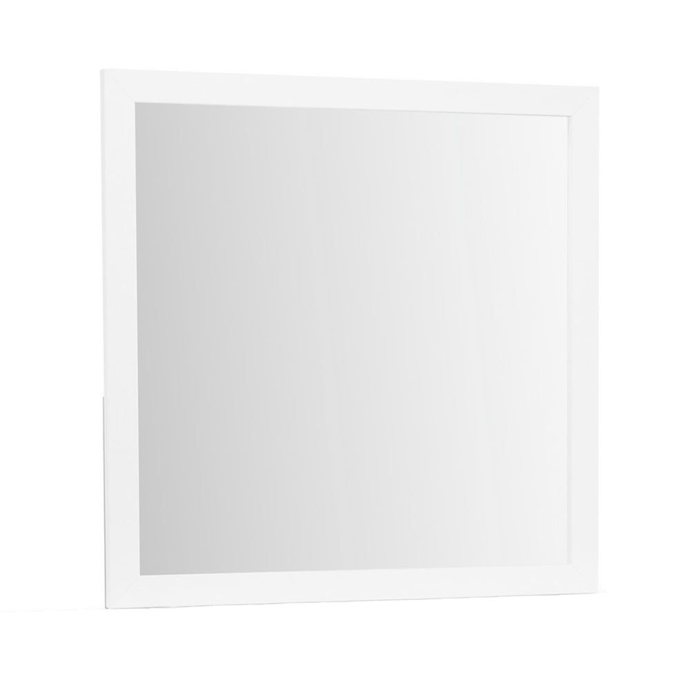 English Elm OMODA White Mirror with Solid Wood & MDF Frame, Sleek White Finish, Modern Acrylic Hardware, Contemporary Elegance B201P226205