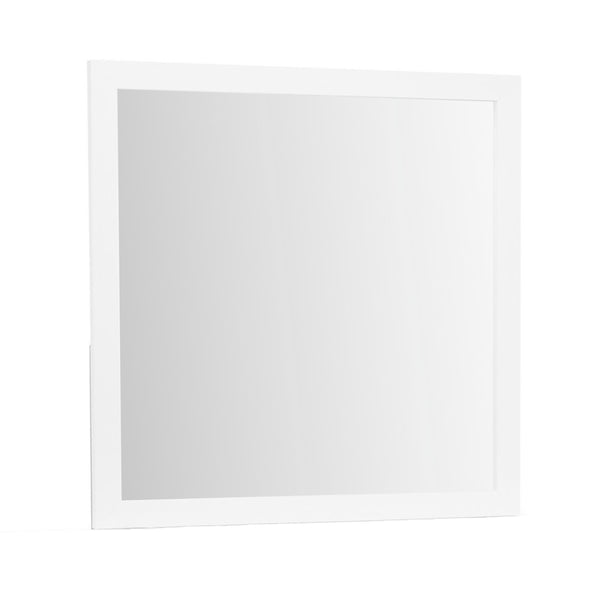 English Elm OMODA White Mirror with Solid Wood & MDF Frame, Sleek White Finish, Modern Acrylic Hardware, Contemporary Elegance B201P226205
