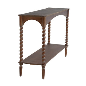 English Elm 47x22x18.5" Rustic Wood Coffee Table with Spiral Turned Legs and Open Storage Shelf W2078P460473