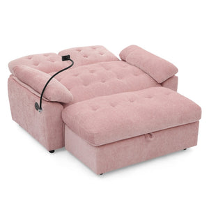 English Elm Leisure Chenille Two Seat Reclining Sofa with Usb Port Storage Ottoman Padded Armrests Pink W487S00519