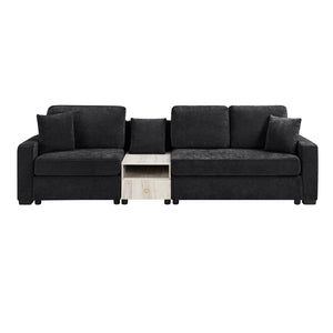 English Elm Modern Chenille Three Seat Sofa with Console Storage Armrest for Living Room Black N763S000060B