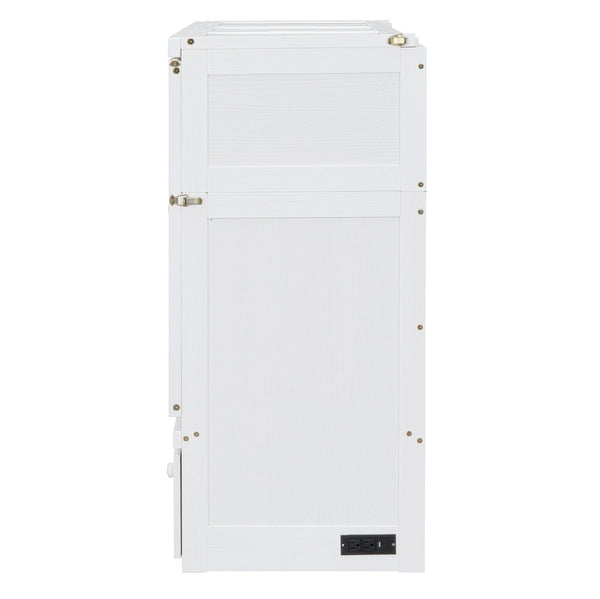 English Elm Full Size Wall Murphy Bed Cabinet with Storage Drawer and Built-in Usb Charging White N708P205903K