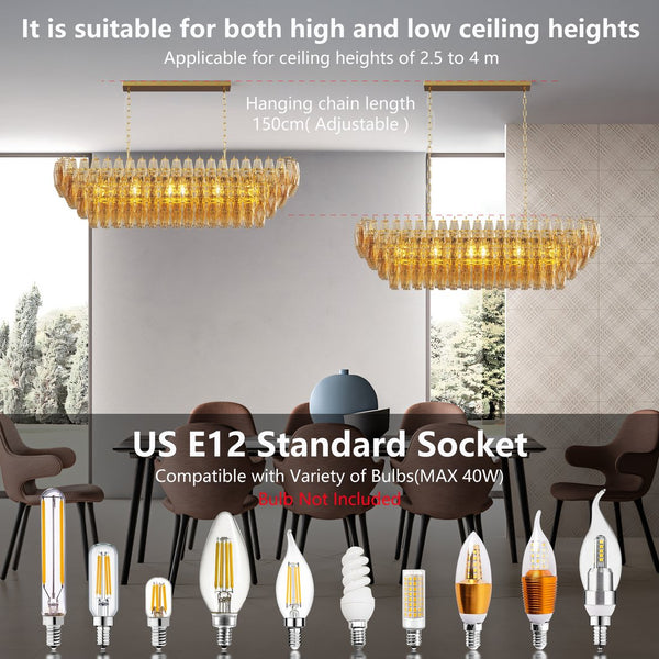 English Elm Modern 54" Gold Rectangular Chandelier — 12-Light Smoke Glass Tiered LED Pendant for Dining Room W1340P332566