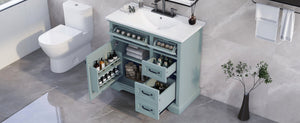 English Elm [video] 36 Inch Freestanding Bathroom Vanity Rubberwood Cabinet with Ceramic Sink Storage Grey N759P313315F