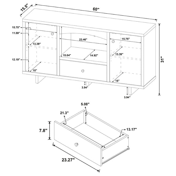 English Elm Yesler Two-tone Media Credenza with Open Shelf and Concealed Cabinet Storage B062P441083