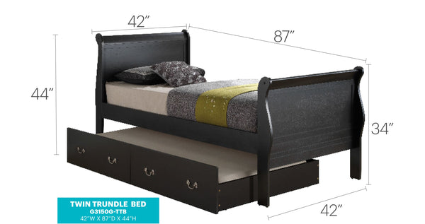 English Elm Timeless Twin Storage Bed Black — Space-Saving Particle Board Design with Under-Bed Organizer, Durable Style B078S00357