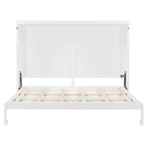 English Elm Queen Murphy Wall Bed with Led Lighting Modern Cabinet Folds Flat for Studio Living White LP100973AAK