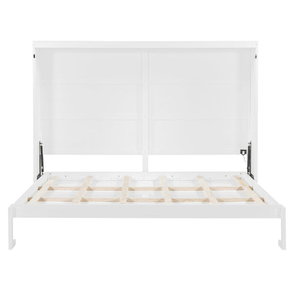 English Elm Queen Murphy Wall Bed with Led Lighting Modern Cabinet Folds Flat for Studio Living White LP100973AAK