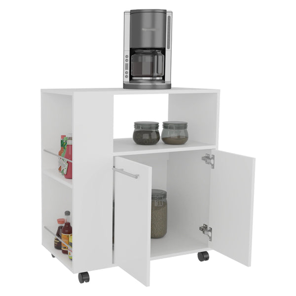 English Elm White Stylish Kitchen Cart with Microwave Shelf, Slim Open Storage & Clean Modern Organization 96 B062P290274