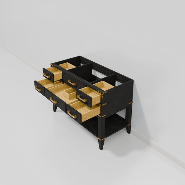 English Elm Black Oak Single-Sink Bath Vanity 48" W | Modern Design With Soft-Close Drawers & Open Shelf Storage B2731P261018