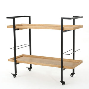 English Elm Christopher Knight Home® - BAR CART Modern Industrial Wood Look Bar Cart with Locking Casters, Two Lipped Shelves & Bottle Holders Natural 60997.00