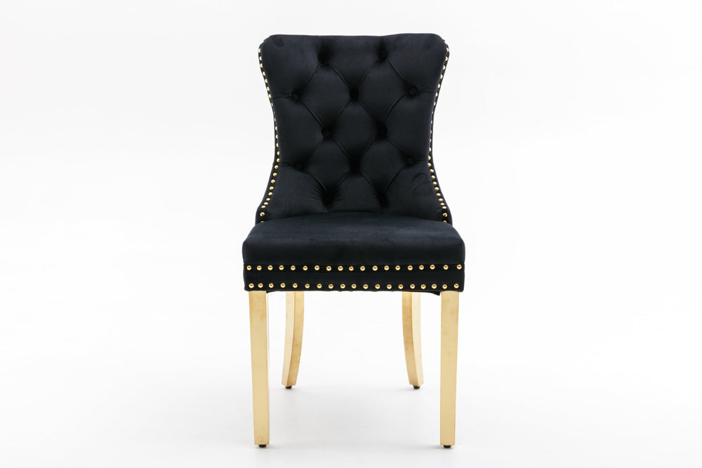 English Elm Hengming Tufted Wingback Velvet Dining Chairs Nailhead Trim Formal Set of 2 Black W212P465073
