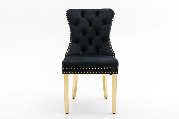 English Elm Hengming Tufted Wingback Velvet Dining Chairs Nailhead Trim Formal Set of 2 Black W212P465073