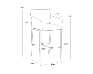 Sunpan Gesa Modern Barstool with Antique Brass Frame and Durable Performance Fabric for Elegant Dining Spaces Polo Club Stone