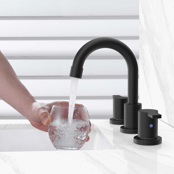 English Elm Bathroom Widespread Faucet Matte Black Dual Handle with Swivel Spout Supply Lines B2724P501315